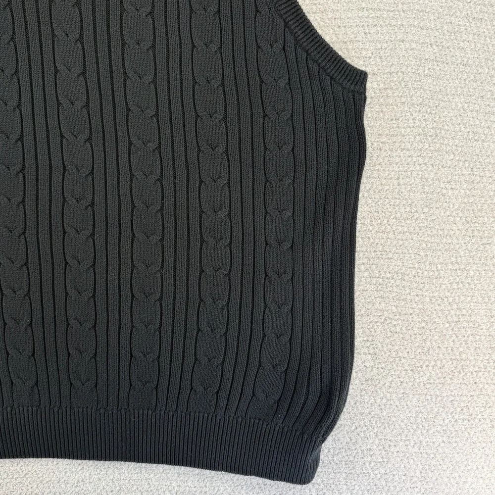 Vintage Eddie Bauer Sweater Vest Mens Large Black Cable Knit V-Neck Preppy‎